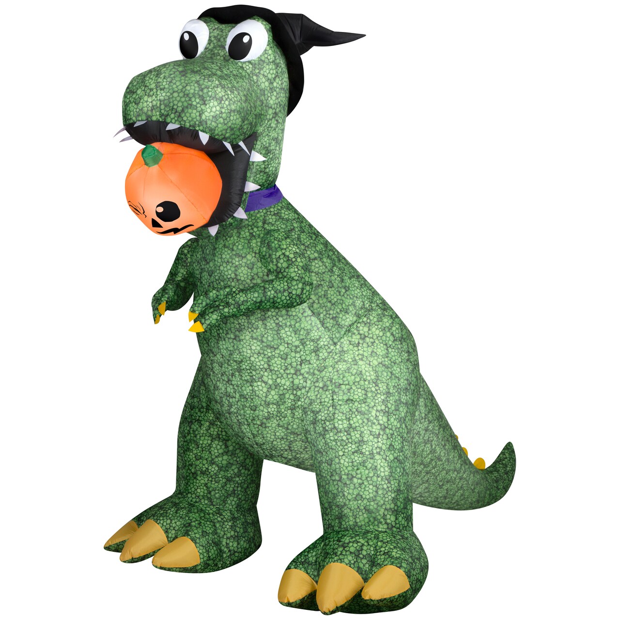 9' Gemmy Airblown Inflatable Animated Halloween T-Rex w/ Witch Hat and Pumpkin Yard Decoration 550226